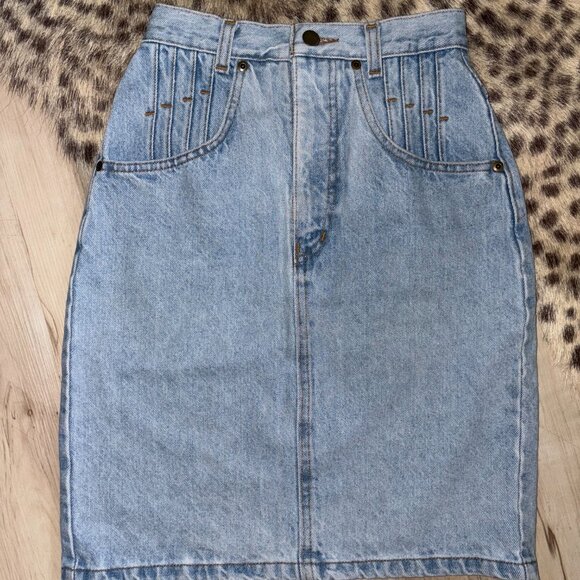 Vintage Staff Travel Jean Pencil Skirt Sz 26 - Picture 3 of 7